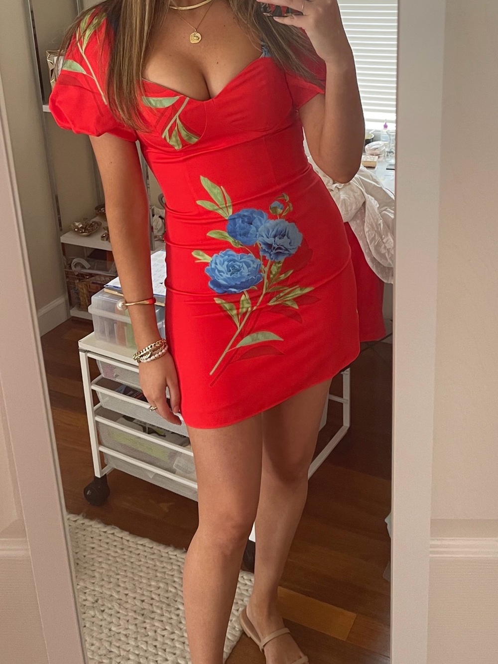 foxiedox Red Mini Dress with Blue Floral Detail